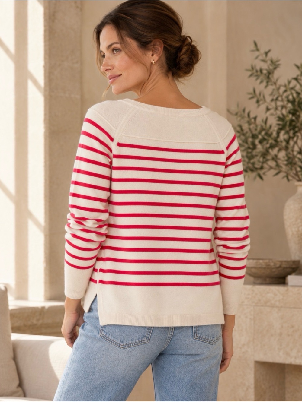 Vineyard Vines Wool Cashmere Striped Sweater Ivory Raspberry Pink Size Small - Picture 2 of 10